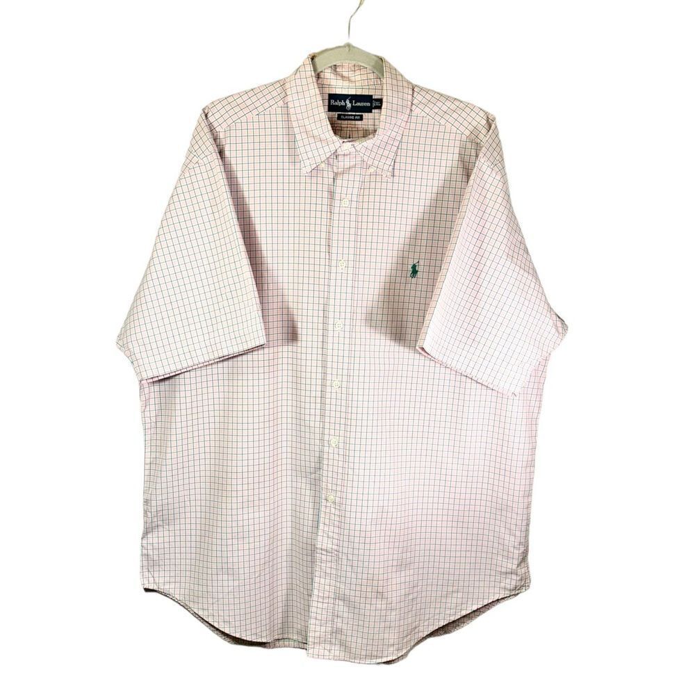 Polo by Ralph Lauren 100% Cotton Pink Dress Shirt Plaid Size XL